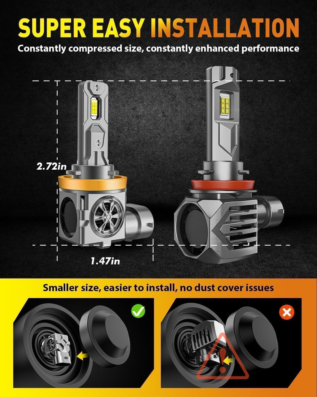 Termitor Último combo de bombillas LED 9005 H11, 200,000 lm de luz alta/baja, vida útil de más de 85,000 horas, 6500 K blanco frío, tamaño halógeno real 1:1 H9 HB3 HID kits de iluminación de coche