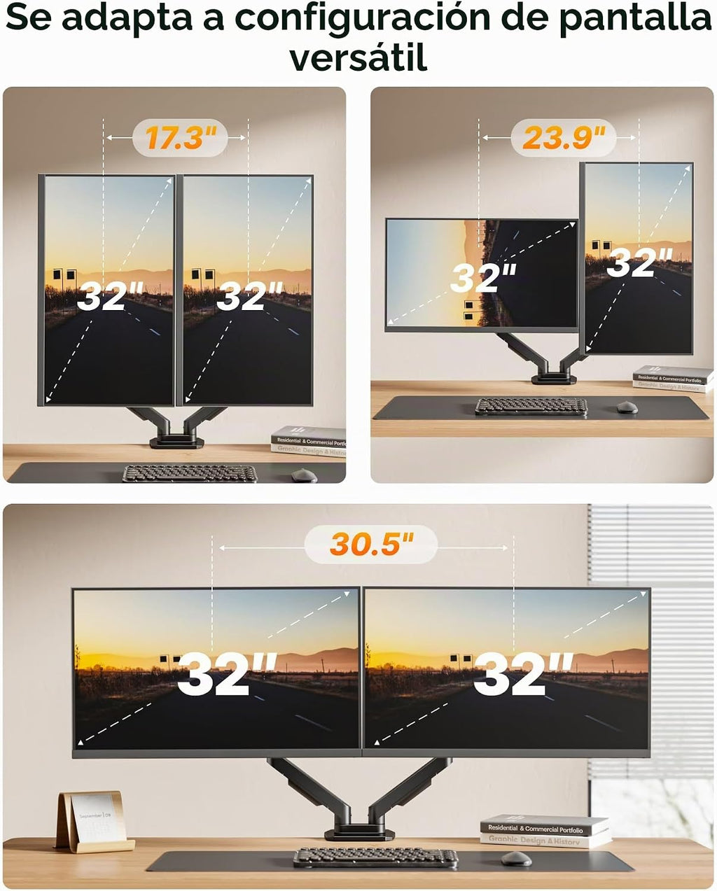 monTEK Brazos de monitor de montaje de monitor dual para pantalla de 17-32"