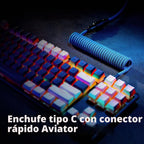 Pro Cable USB C en Espiral Personalizado para Teclado de Juegos, Cable de Teclado Mecánico de Doble Funda con Aviador Metálico Desmontable, 1.5M USB-C a USB-A, Color Azul