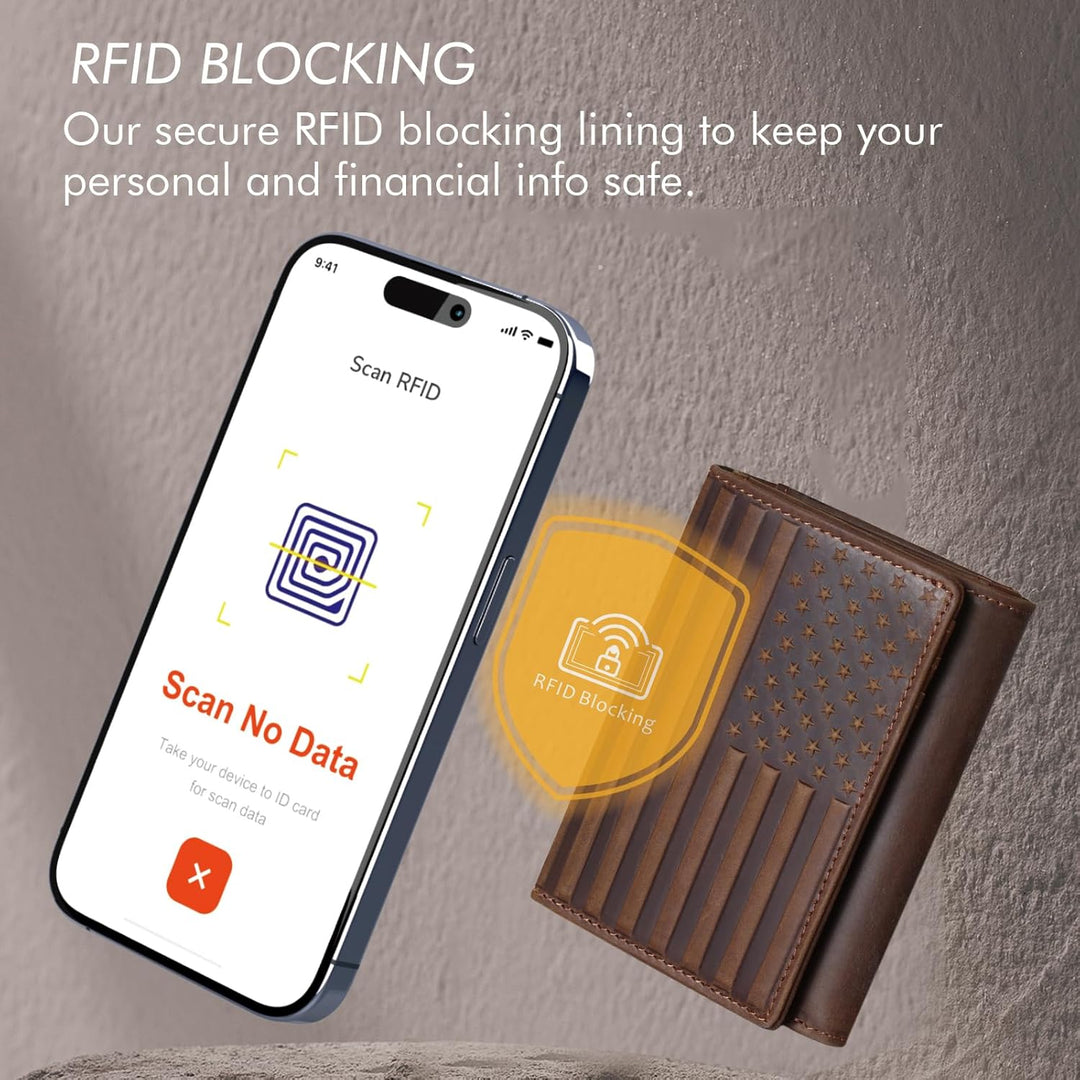 Pefiam Cartera de tres pliegues para hombre de cuero con bloqueo RF...