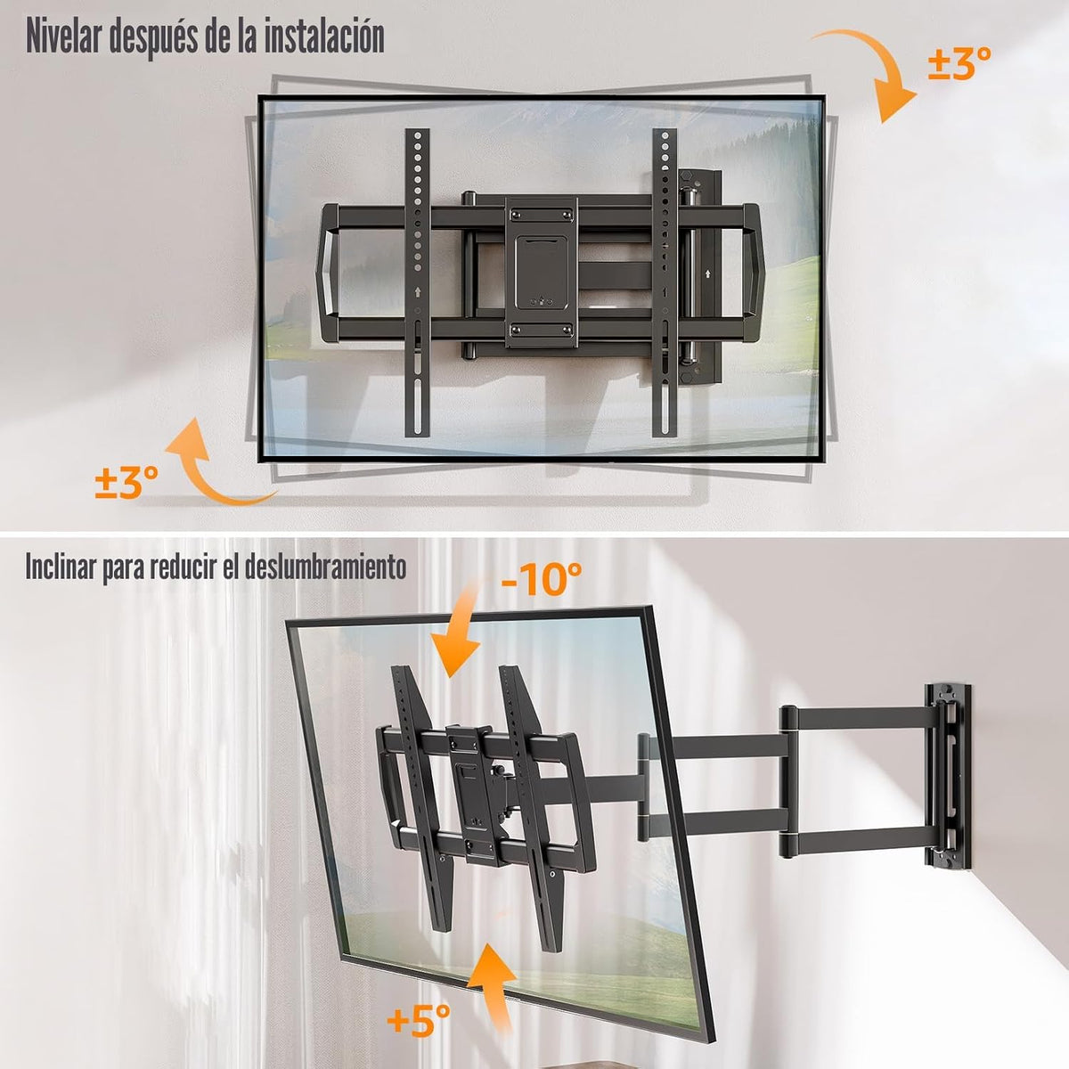 Soporte de pared para TV de brazo largo de 30" para televisores de 42-75 pulgadas, movimiento completo giratorio y tilt