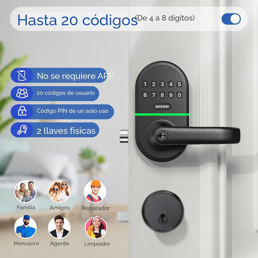 Cerradura de puerta con teclado inteligente y asa: cerradura de pue...