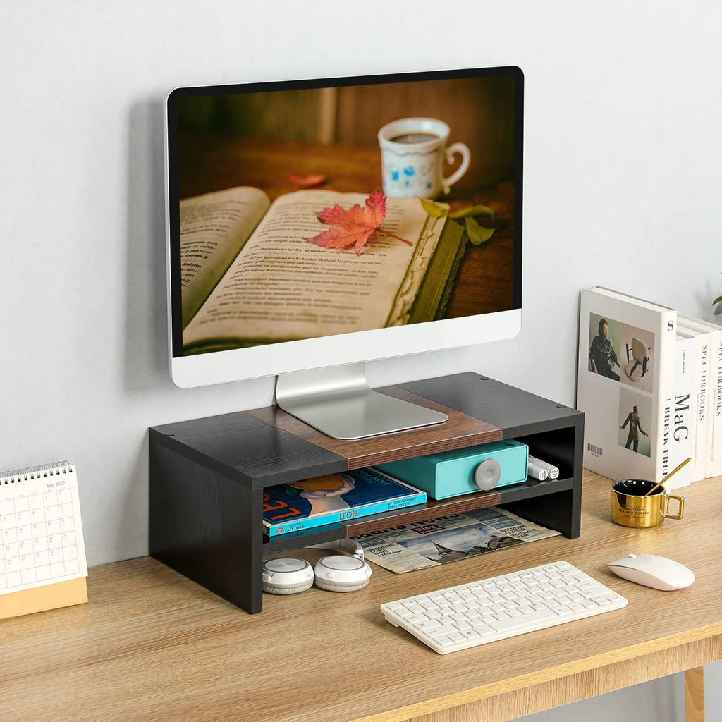 TEAMIX Base elevadora para monitor de 20 pulgadas - 2 niveles, estantería de madera moderna para escritorio