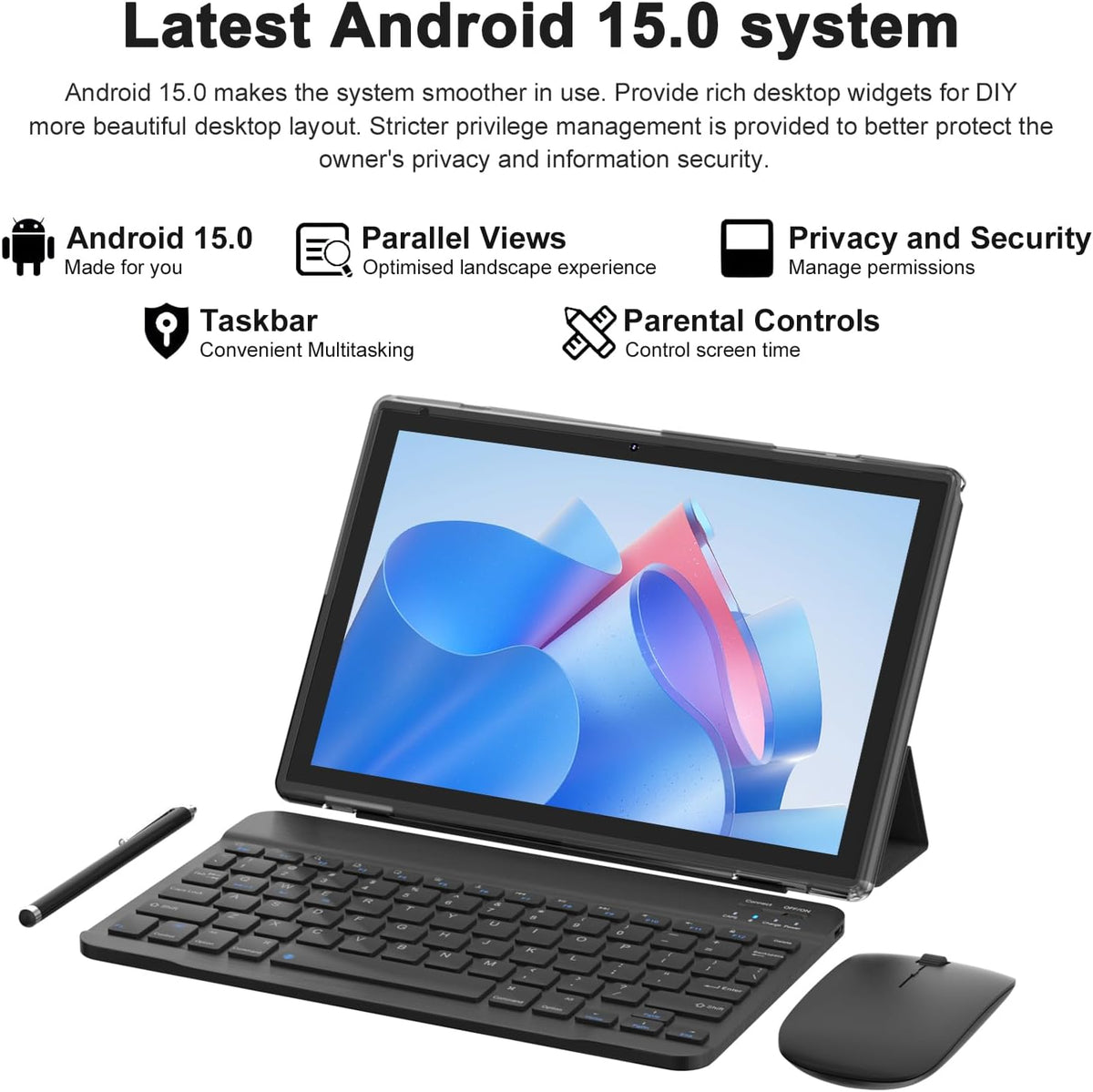 Android 15 Tablets 10 pulgadas, 2 en 1 Tablet con funda para teclad...