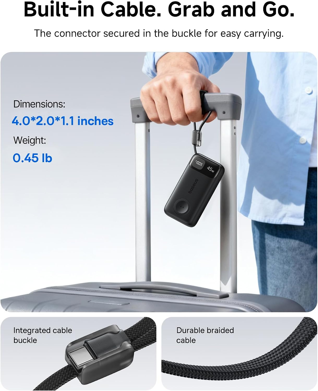 Baseus Cargador portátil de 10000mAh 45W Power Bank y cargador de A...