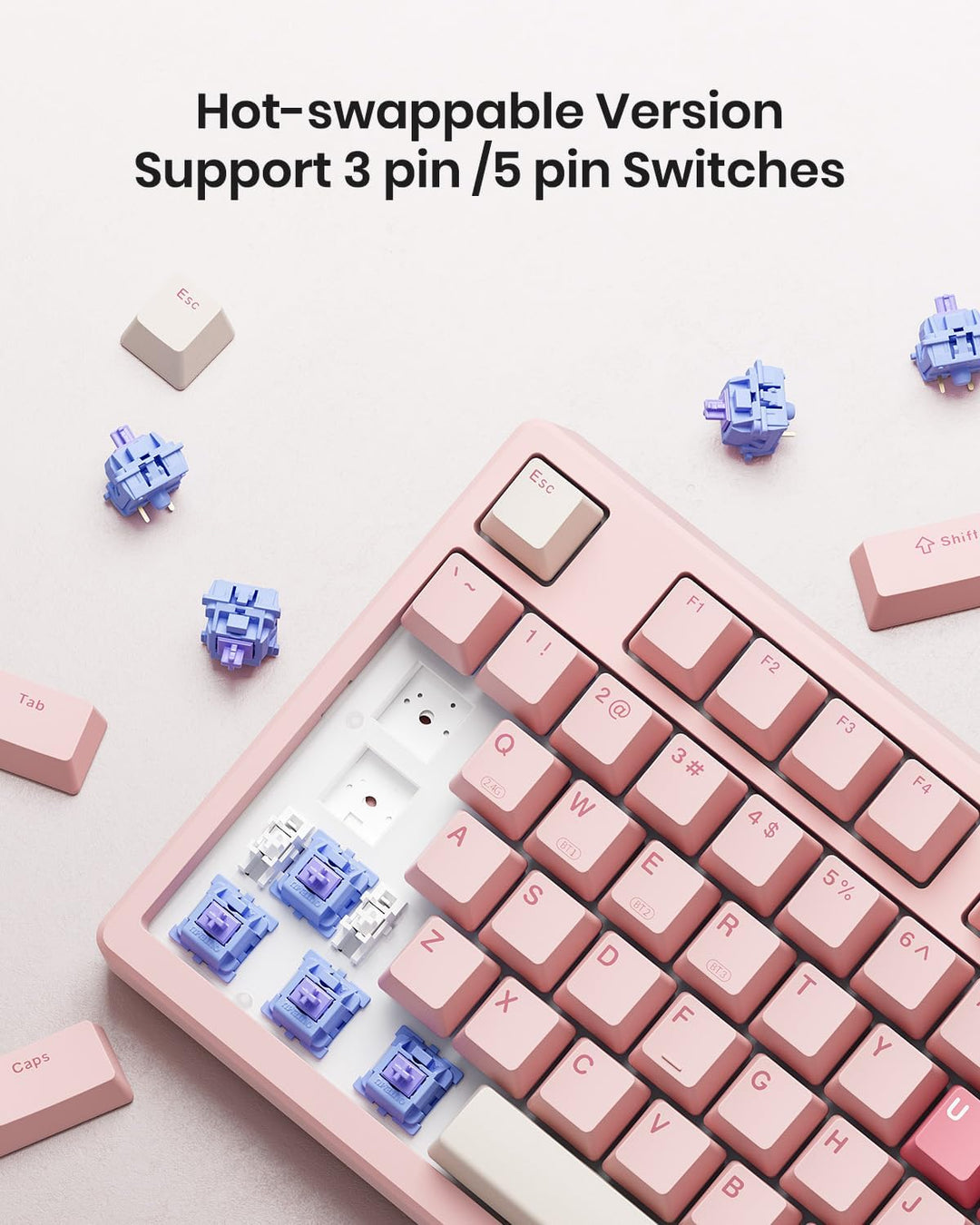Kisnt Teclado mecánico inalámbrico KN85 para juegos, diseño del 75%...