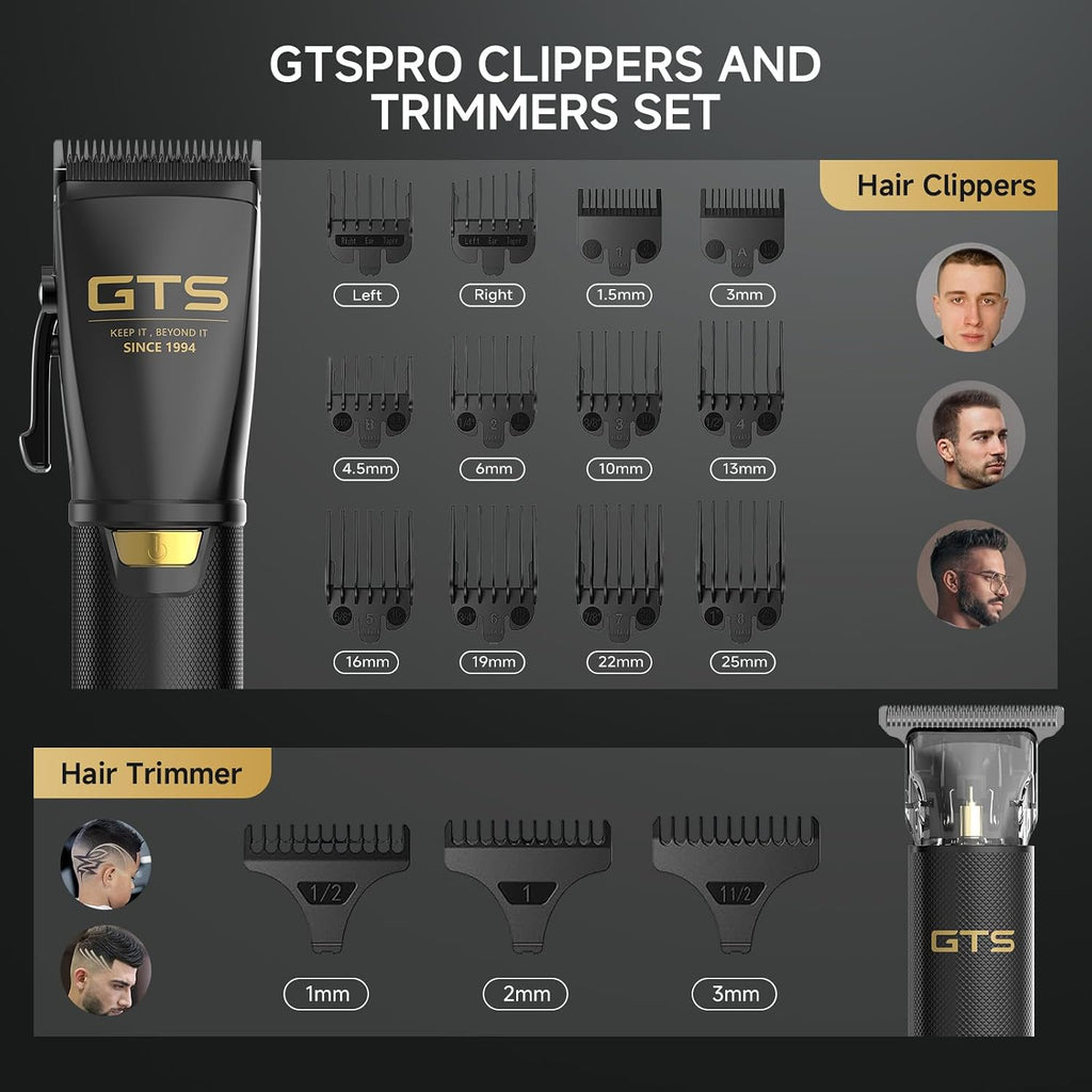 GTSPRO Afeitadoras/Recortadoras para Hombre Profesionales, Recortadora de Cabello Inalámbrica para Cortar el Cabello, Kit de Recortado para Barberos con Pantalla LED y 15 Peines Guía