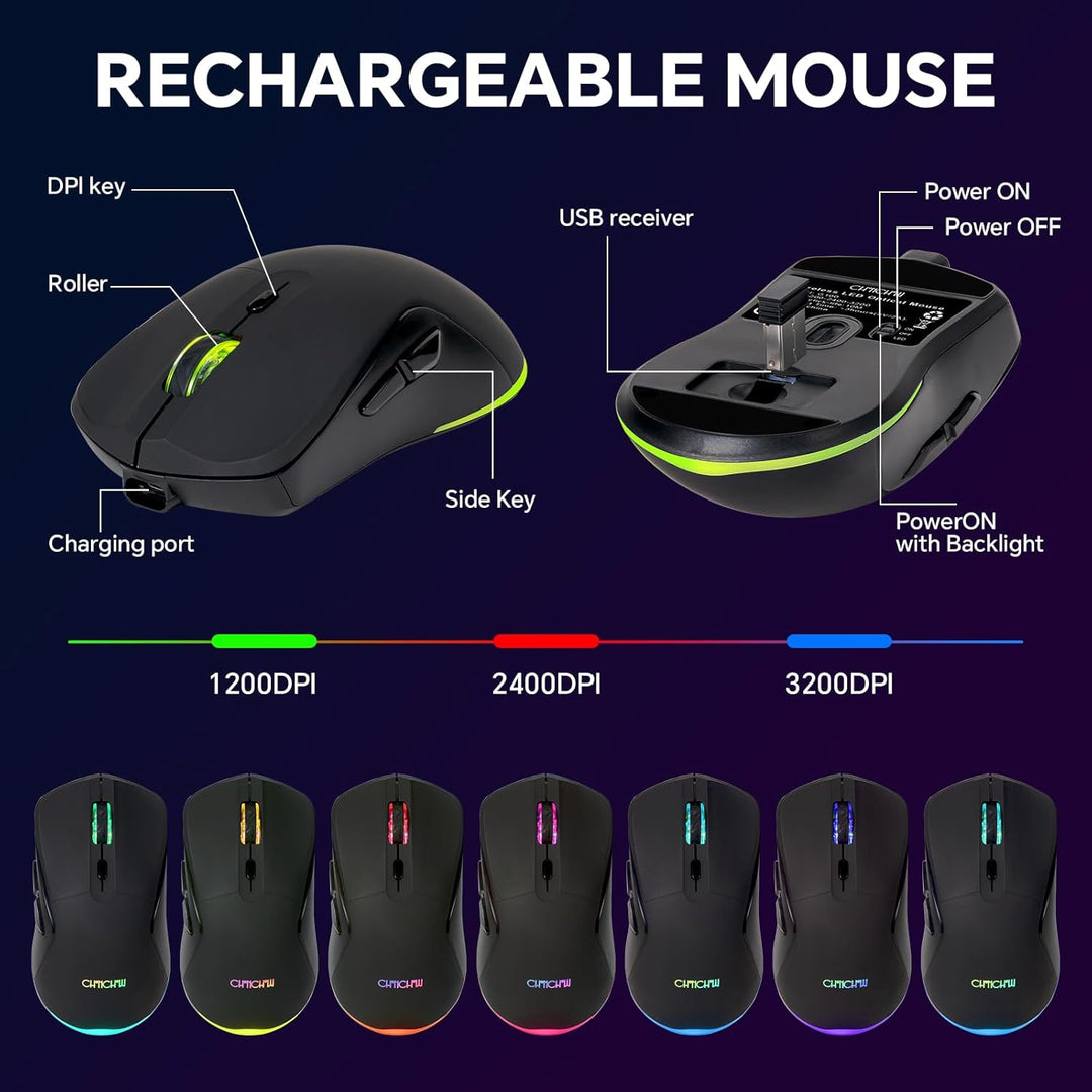 CHONCHOW Combo de teclado y mouse inalámbricos 60 % para juegos, re...