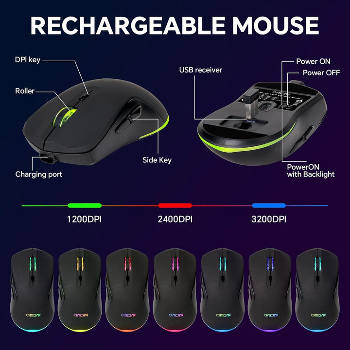 CHONCHOW Combo de teclado y mouse inalámbricos 60 % para juegos, re...