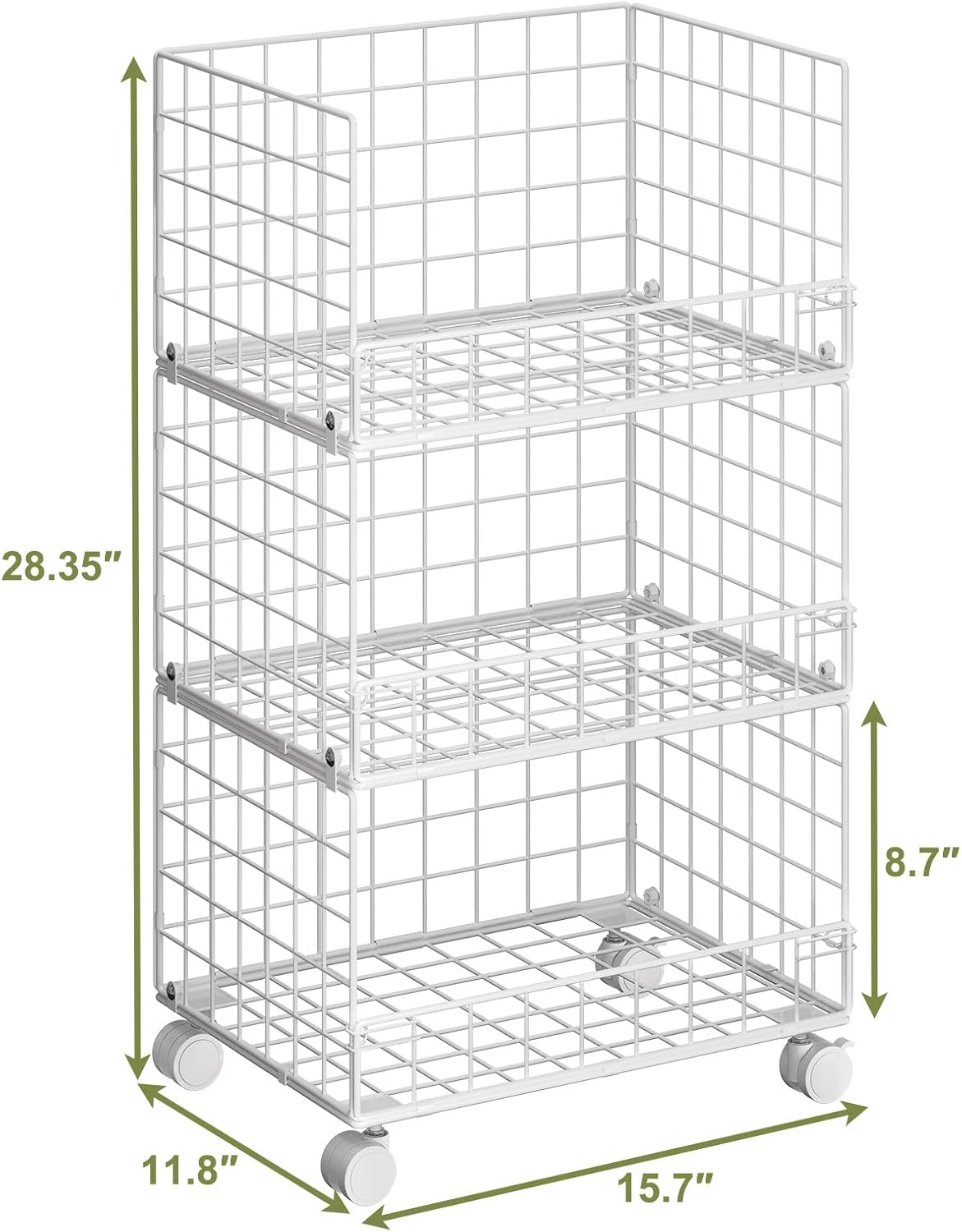 Cestas de almacenamiento apilables de 3 niveles, cestas organizadoras de