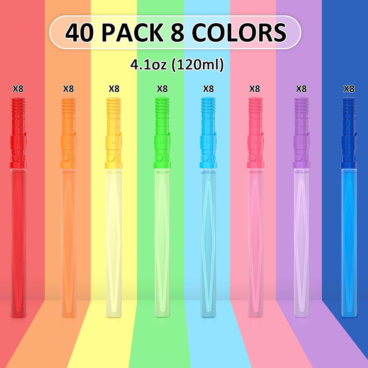 Inscraft Paquete de 40 varitas de burbujas grandes de 14 pulgadas, 8 burbujas de colores a granel para juguete de verano, uso de actividades al aire libre e interior, Pascua, cumpleaños, graduación, ducha, suministros de fiesta de burbujas para niños