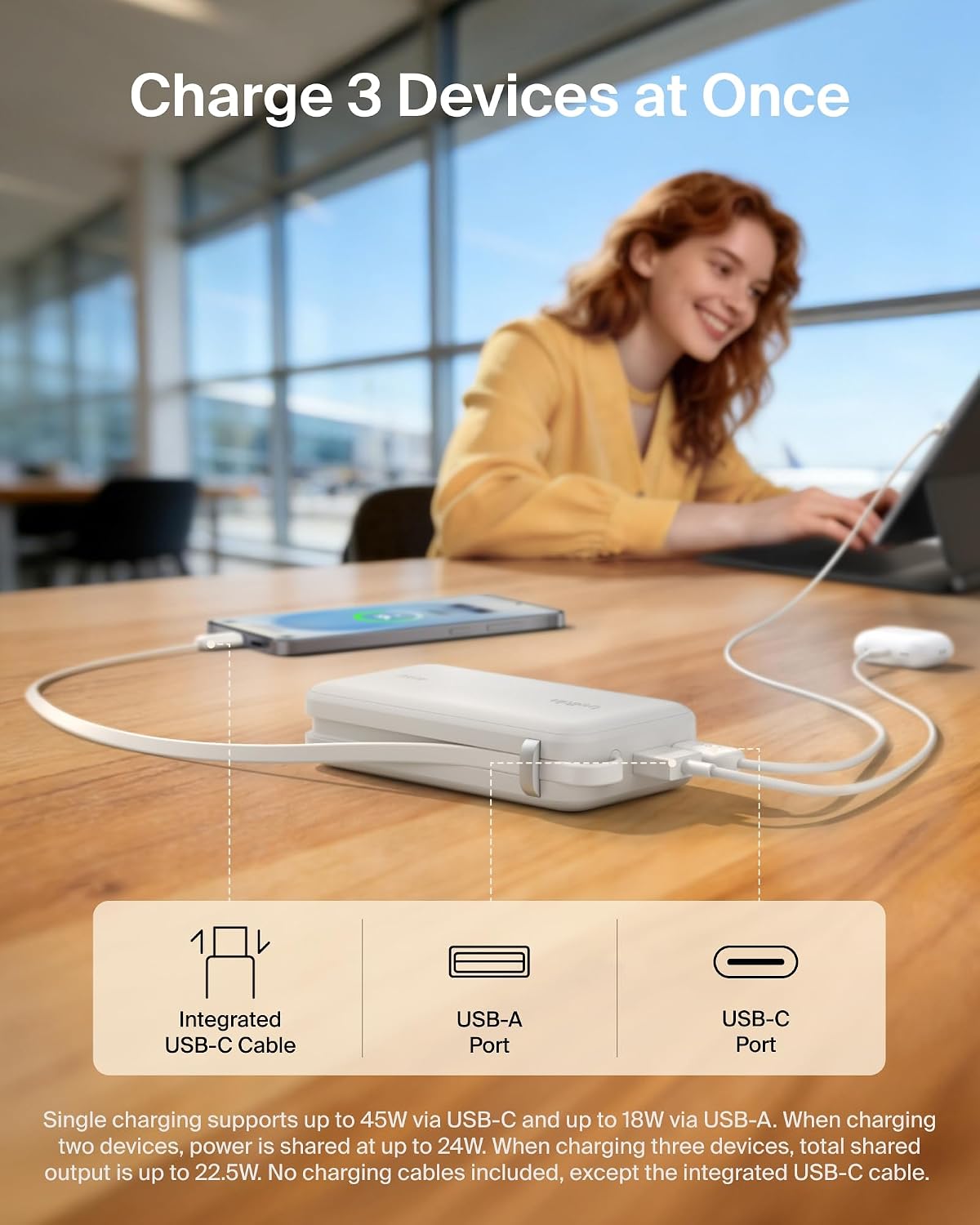 Belkin Banco de energía con cargador portátil de 10000 mAh y 45 W c...