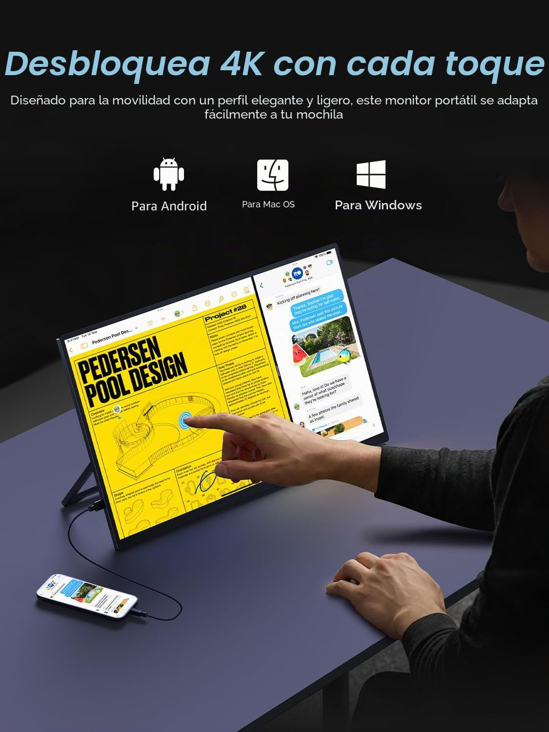 UPERFECT Monitor portátil 4K, pantalla táctil de 15.6 pulgadas, 125...