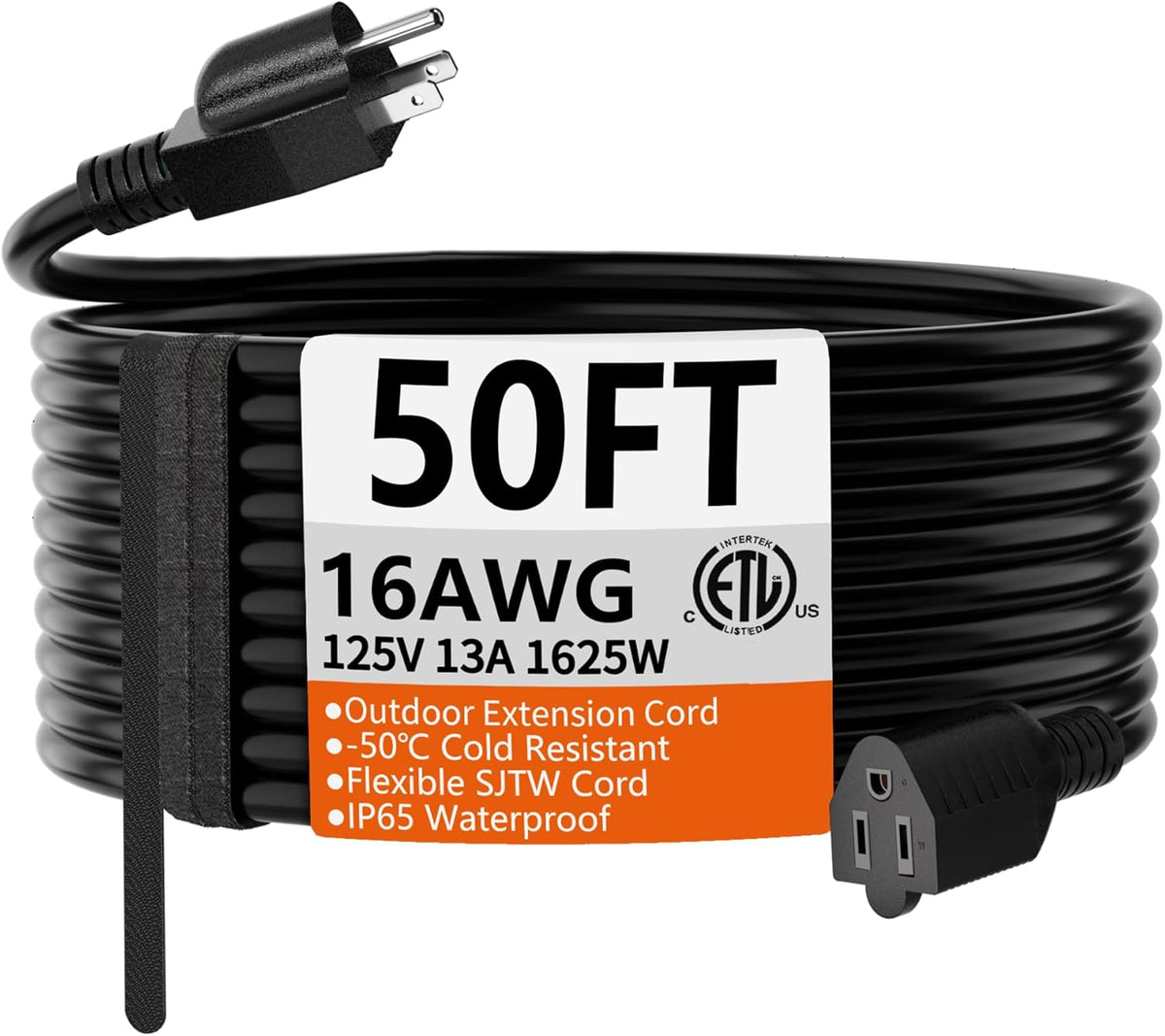 HUANCHAIN Cable de extensión negro de 50 pies, calibre 16, cable eléctrico