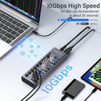 ACASIS, HS-710, hub USB 3.2 de 10 puertos, alimentado