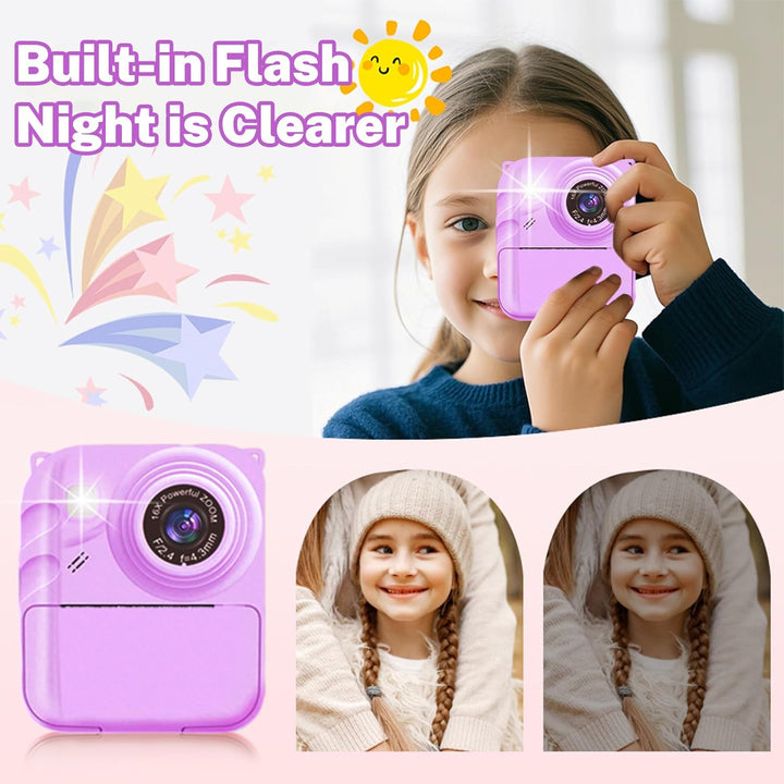 Cámara de impresión instantánea para niños, cámara de video 1080P c...