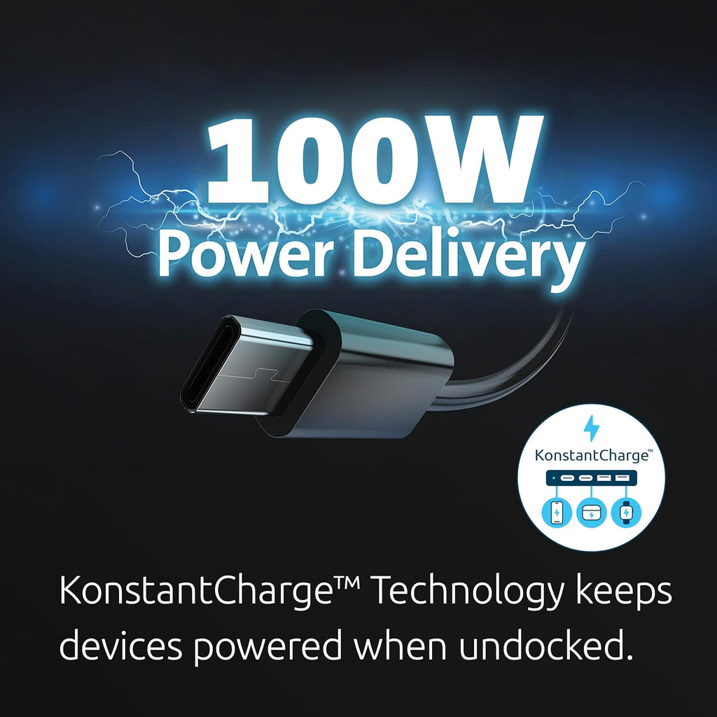 Kensington SD4760P Estación de Acoplamiento USB-C 11-en-1 con DisplayLink, Estación de Acoplamiento para Tres Monitores, 3xHDMI, Carga de 100W para Laptop, 6xUSB A, Ethernet, Audio, Requiere