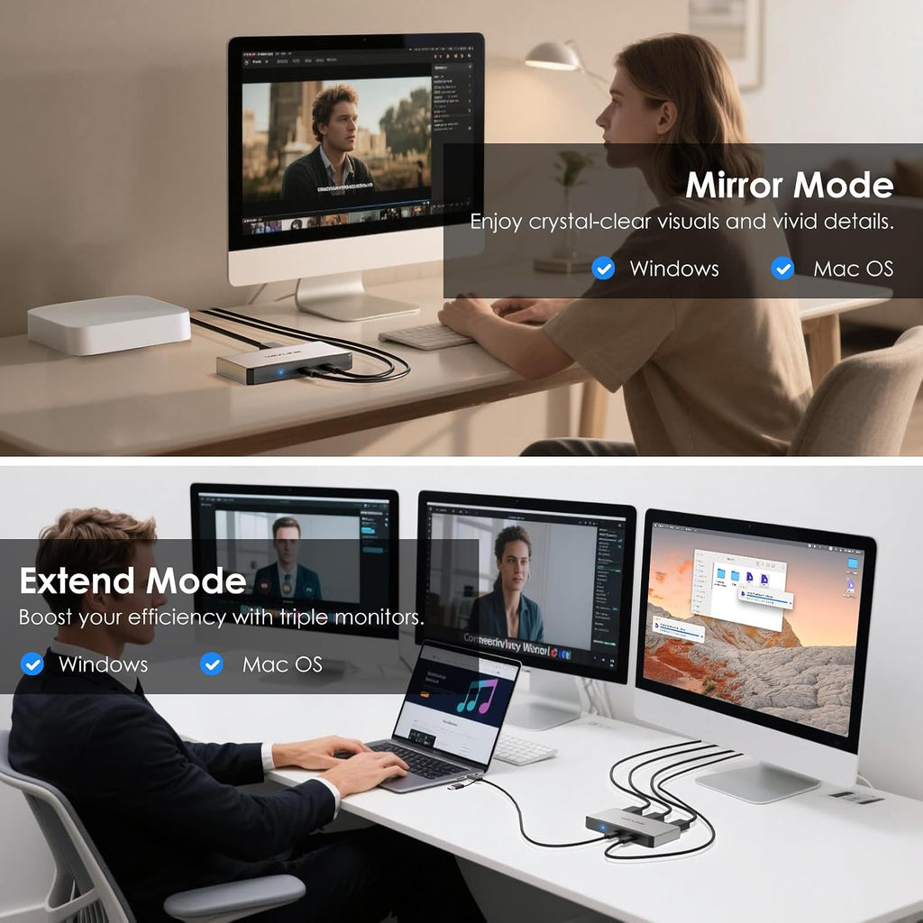 WAVLINK Adaptador USB C a triple monitor, compatible con Mac y Windows
