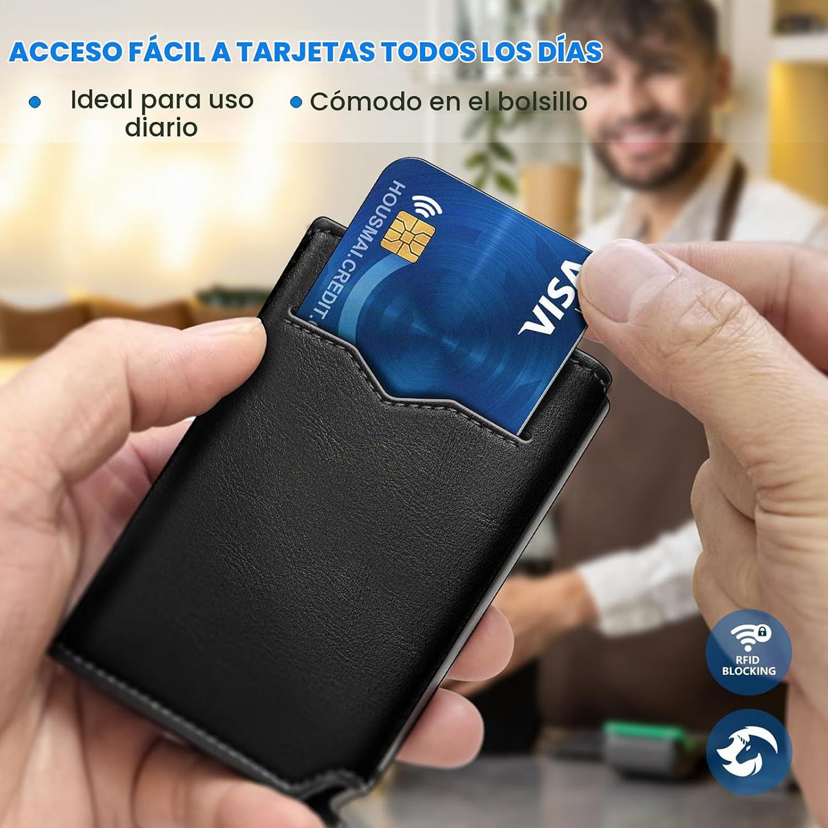 Cartera para hombre, tarjetero desplegable delgado con bloqueo RFID, billetera triple minimalista con 10 ranuras para tarjetas, bolsillo para efectivo y 2 ventanas para identificación, funda