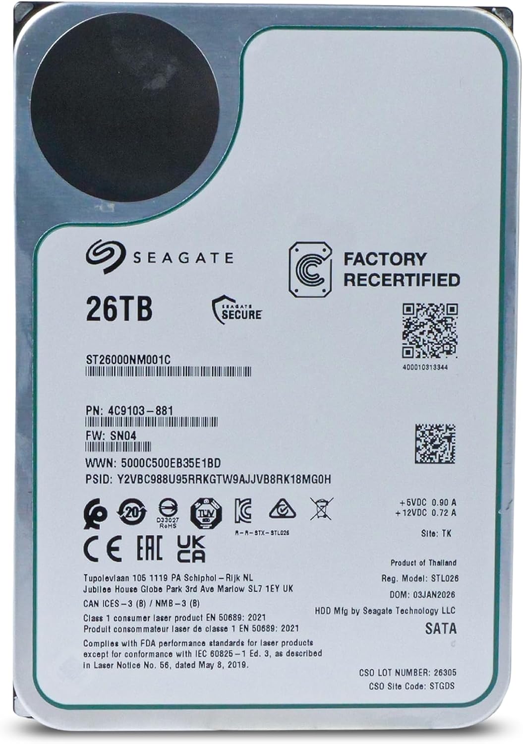 Seagate Exos ST26000NM001C 26TB 7200 RPM SATA 6Gb\/s 512e 3.5" Disc...