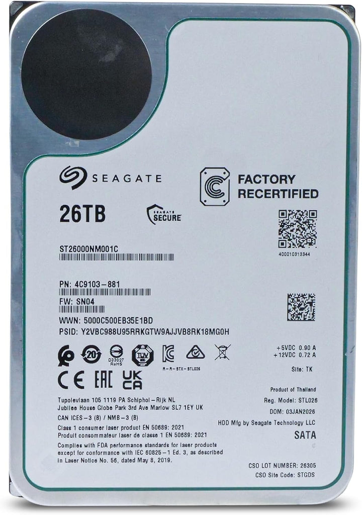 Seagate Exos ST26000NM001C 26TB 7200 RPM SATA 6Gb\/s 512e 3.5" Disc...