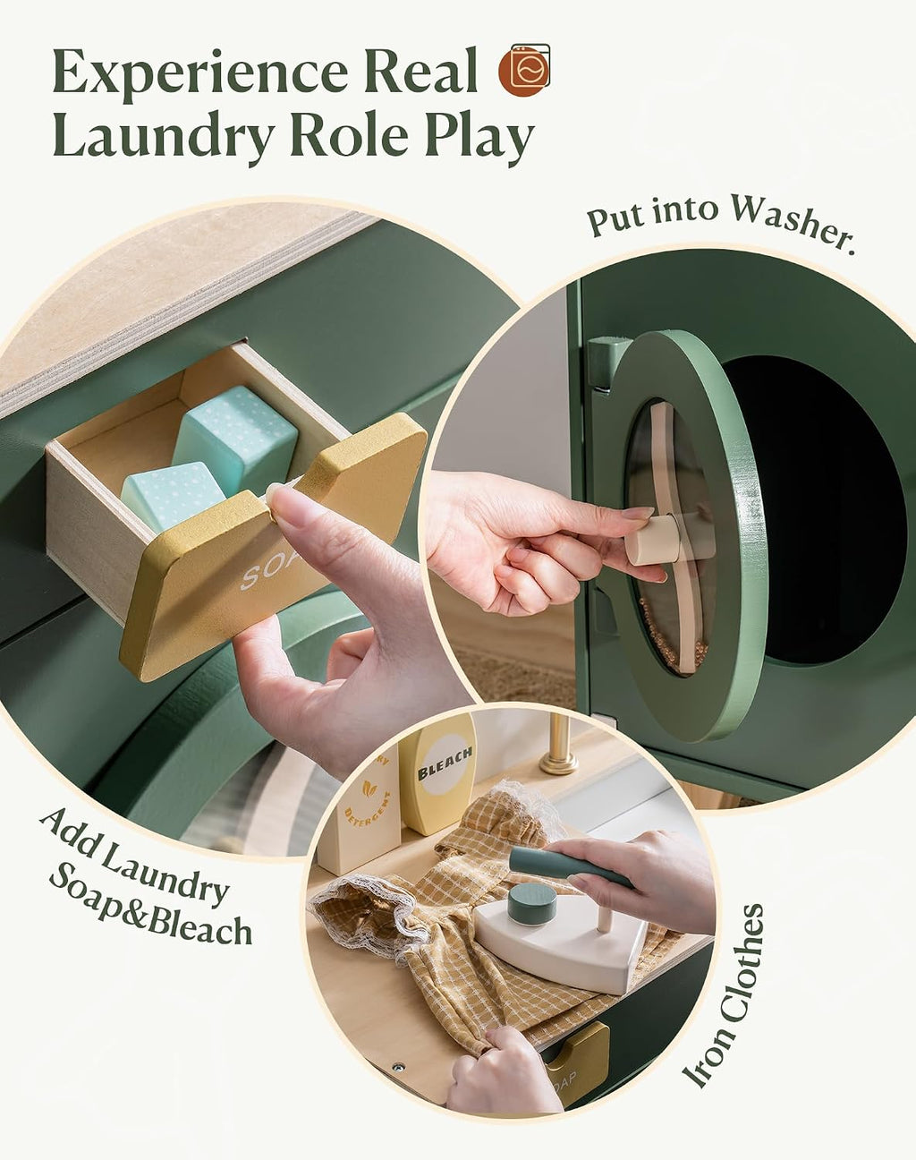 ROBUD Cocina de juego para niños, lavadora multifunción de madera para niños, juego de cocina para niños, lavadora de juguetes de cocina con accesorios, regalo perfecto para bebés de 3 a 8 años