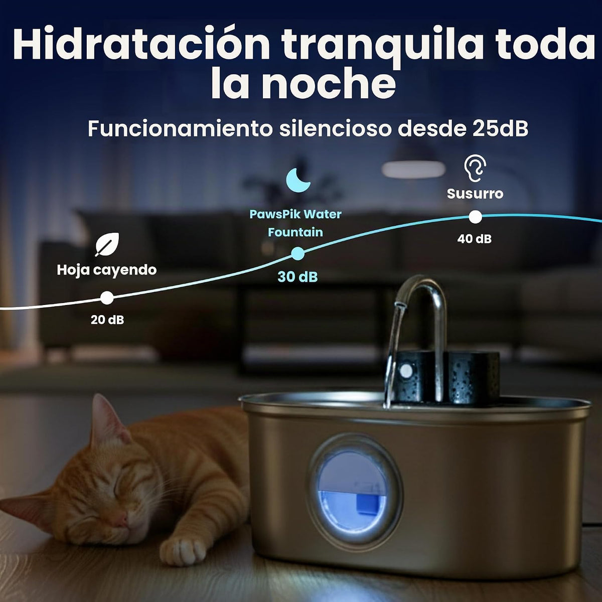 PawsPik Fuente de agua automática inalámbrica para perros y gatos, acero