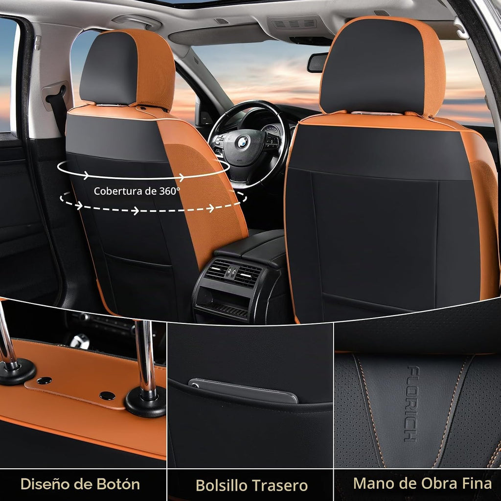Juego completo de fundas de asiento de coche de cuero, fundas automotrices impermeables, protectores de asiento de coche para 5 asientos, almohadillas de asiento delanteras y traseras de
