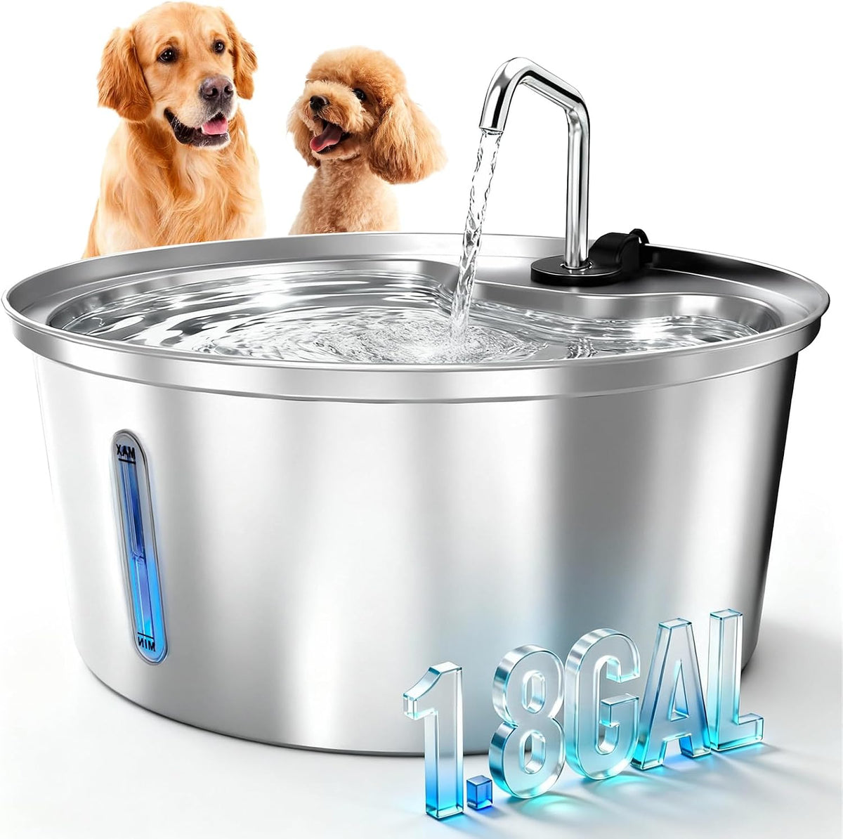 Fuente de agua para perros, 7L/1.8 galones, acero inoxidable 304