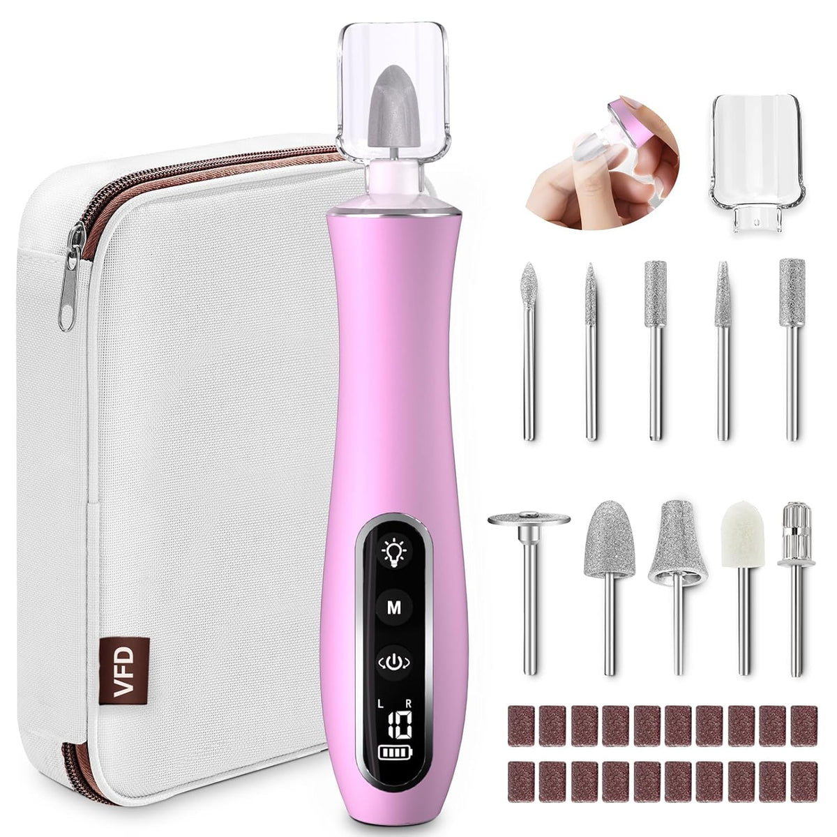 Taladro eléctrico de lima de uñas, inalámbrico, 2000 mAh, recargable