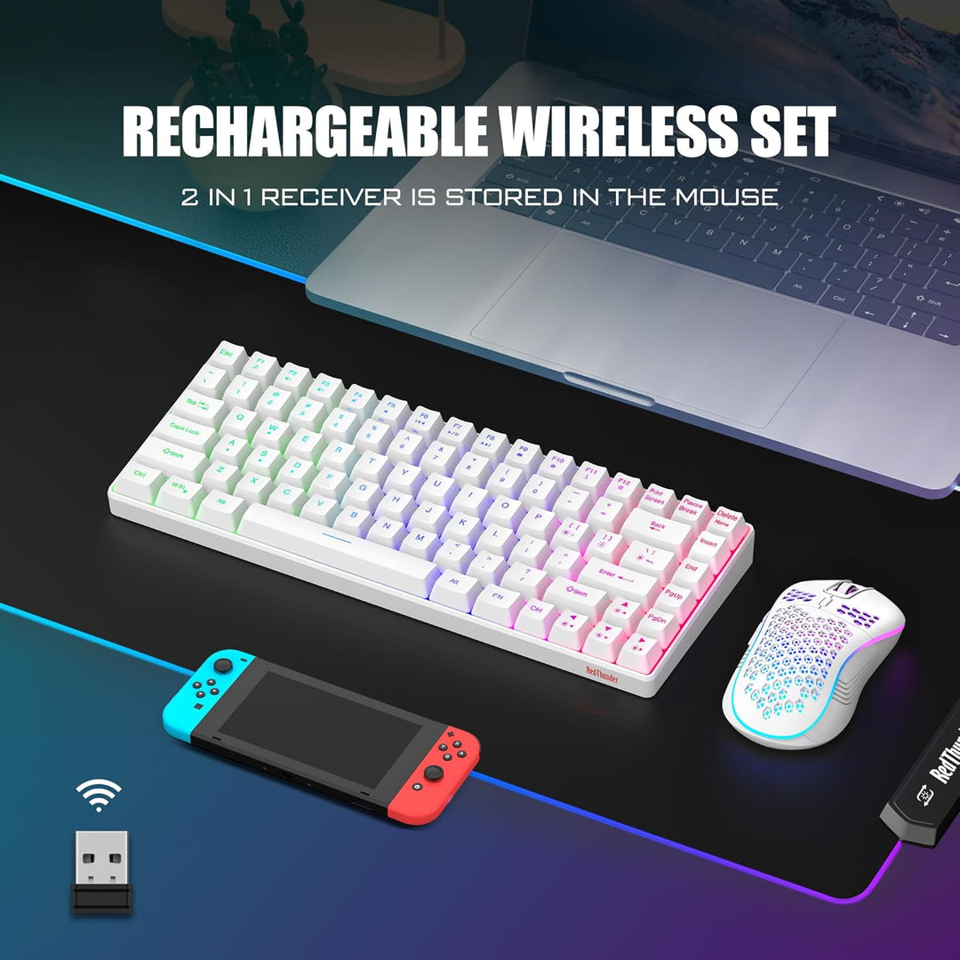 RedThunder K84 Combo de Teclado y Mouse Inalámbrico, Batería Recarg...