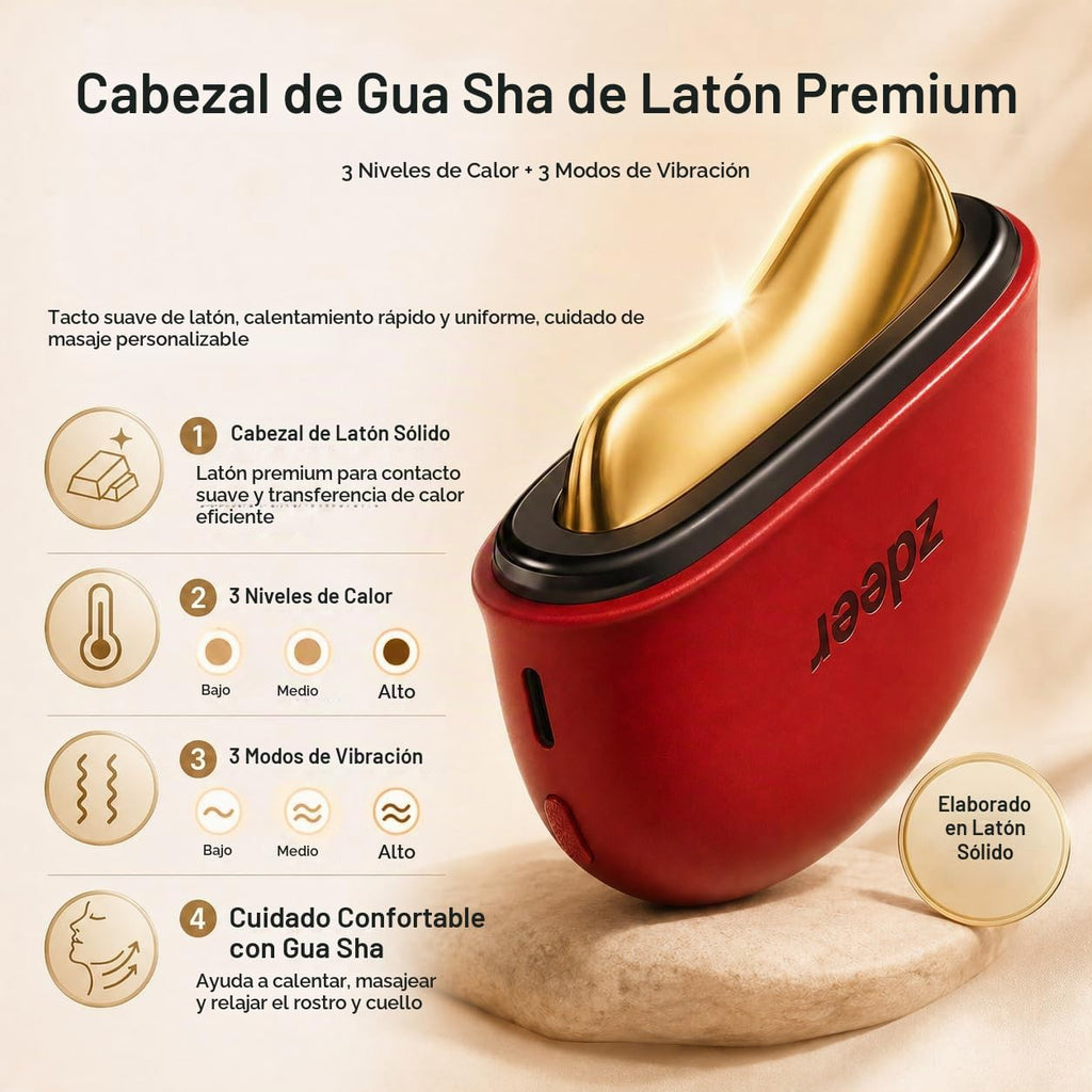 GS5 Herramienta de Gua Sha Eléctrica Calentada, Masajeador Facial con Luz Roja, Rojo
