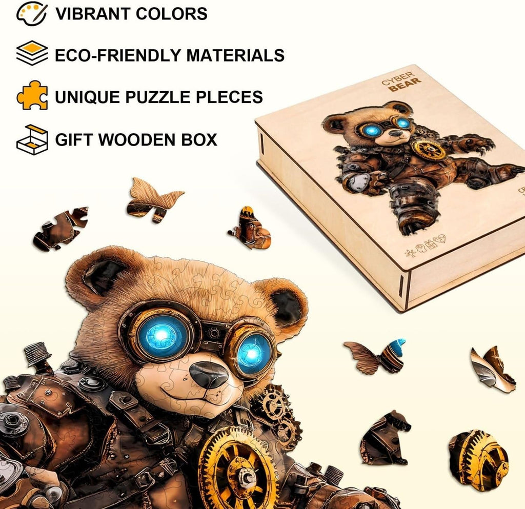 Rompecabezas de oso cibernético para adultos, regalos de madera, 140 piezas de 11.4 x 10 pulgadas