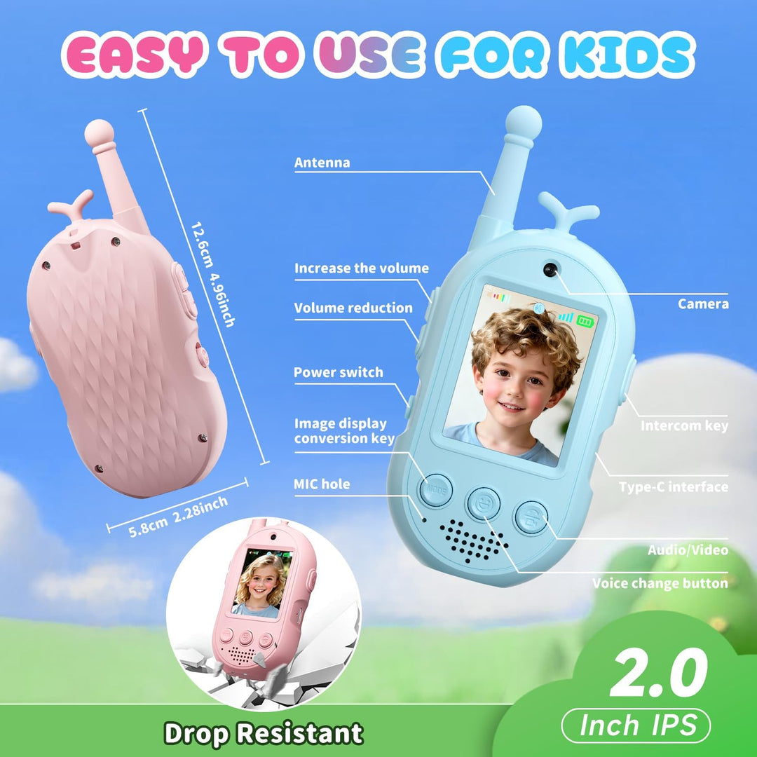 Walkie Talkies de Video Mejorados para Niños, Paquete de 2 Recargab...