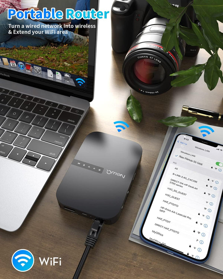 NEWQ Filehub AC750 Router de viaje: lector de tarjetas SD de disco...