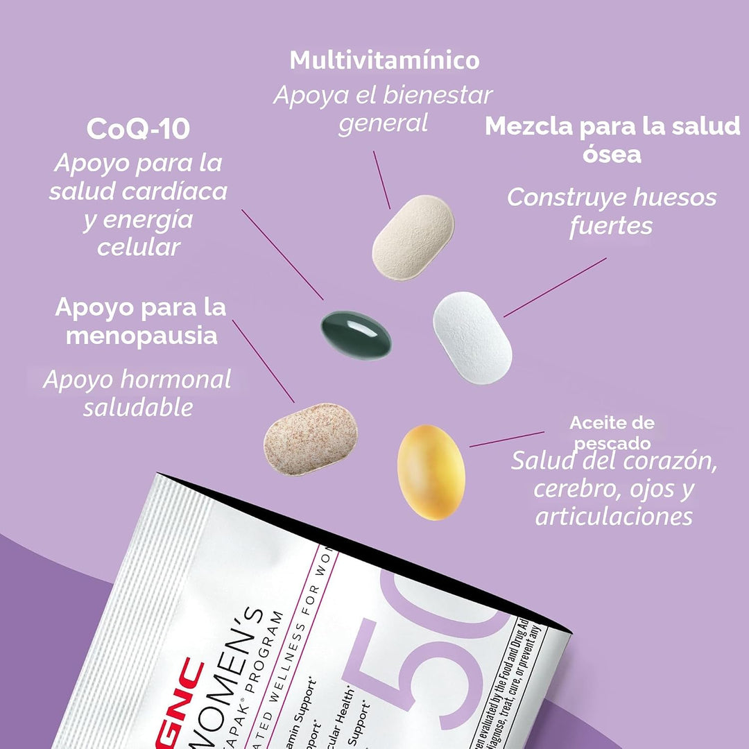 GNC Vitapak 50+ para mujeres, paquete multivitamínico 5 en 1, hormo...
