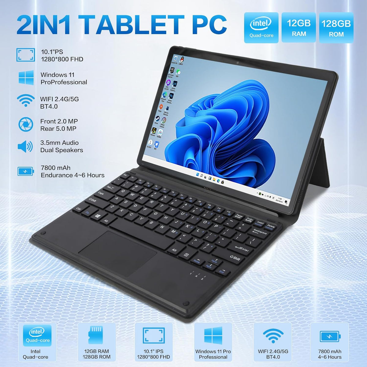 Tableta Windows de 10.1", SSD de 128 GB para estudiar y trabajar