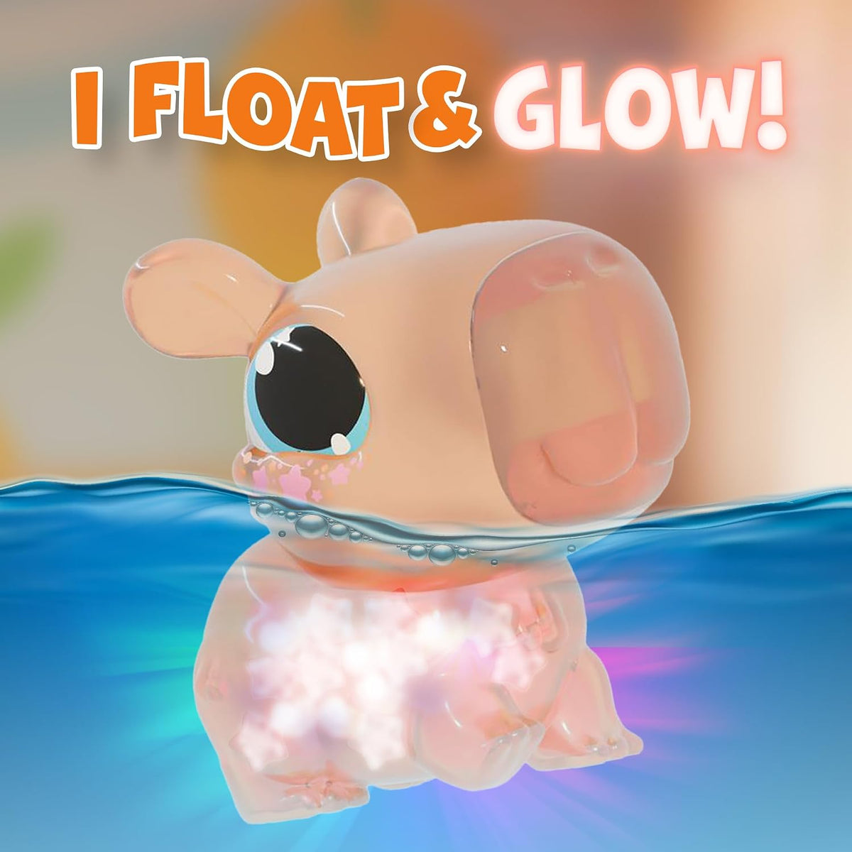 Animagic Let's Glo Capybara Spa Time | Juguete de agua blando y estirable flota y brilla | Edades 4+