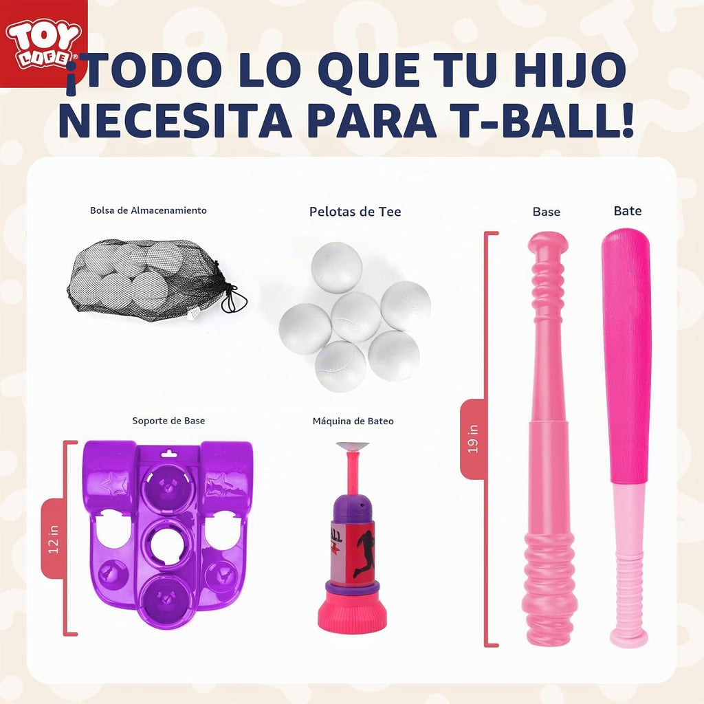TOY Life Tball Set con Ball Launcher, Baseball Tee para Girls 3-8, Pink