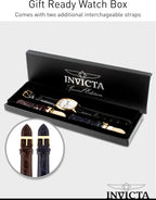 Invicta 14330 Specialty reloj chapado en oro amarillo 18 K con tres bandas de cuero para hombre