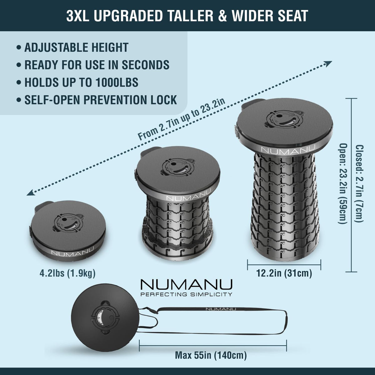 Taburete plegable 3XL para adultos, asiento plegable portátil, 1000