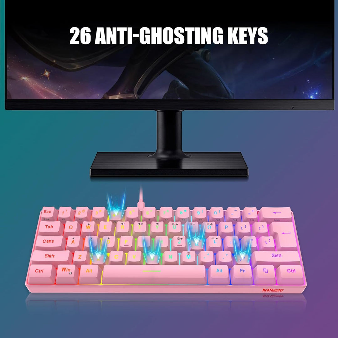 RedThunder - Combo de teclado y mouse para juegos 60%, teclado mini...