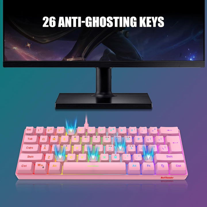 RedThunder - Combo de teclado y mouse para juegos 60%, teclado mini...