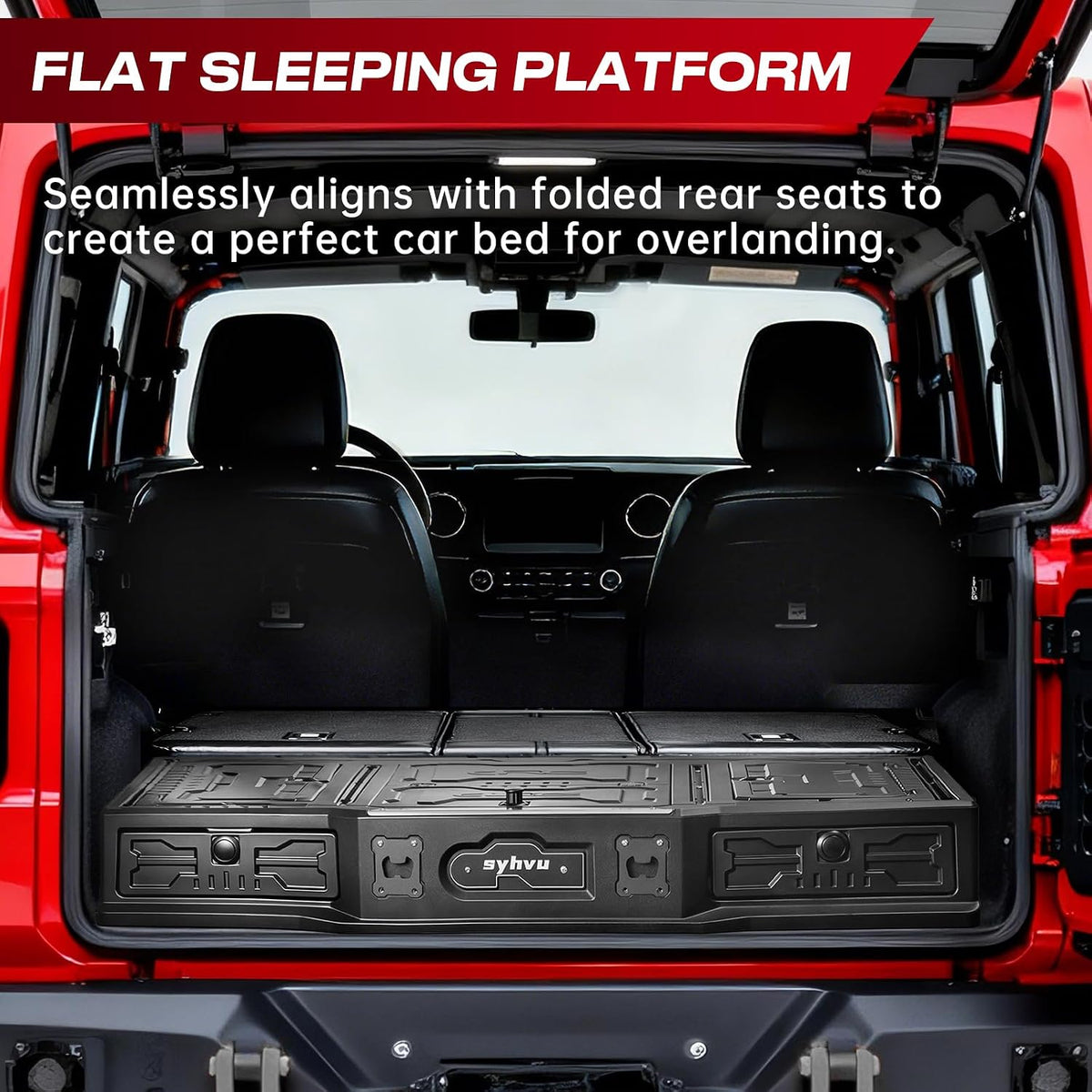 syhvu MagicBox Organizador de maletero de automóvil para Ford Bronco 2021-2025 de 4 puertas, cajón de almacenamiento de polietileno resistente con cerradura oculta, plataforma de dormir plegable para SUV y sistema de gestión de carga