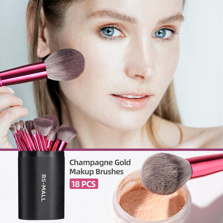 BS-MALL - Juego de 18 brochas de maquillaje con cerdas de fibra sin...