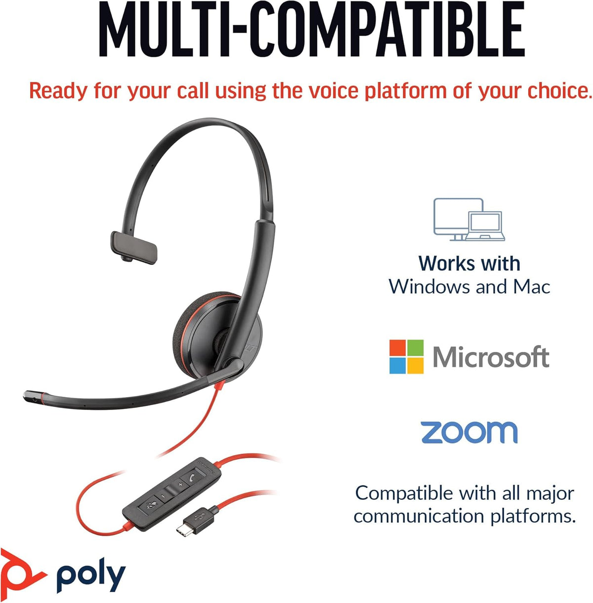 Poly Blackwire 3210 - Auriculares con cable micrófono con