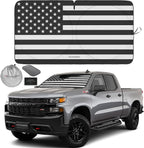 1 Parasol plegable para parabrisas, diseño patriótico de bandera americana en blanco y negro, apto para SUV y camionetas, bloquea los rayos UV y mantiene tu vehículo fresco, talla L