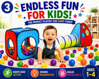Kiddey - Juego de túnel y alberca de pelotas | Tiendas de campaña emergentes de 3 piezas para niños, bebés y niños pequeños, niños y niñas | Juego de regalo para interiores y exteriores | Albercas de