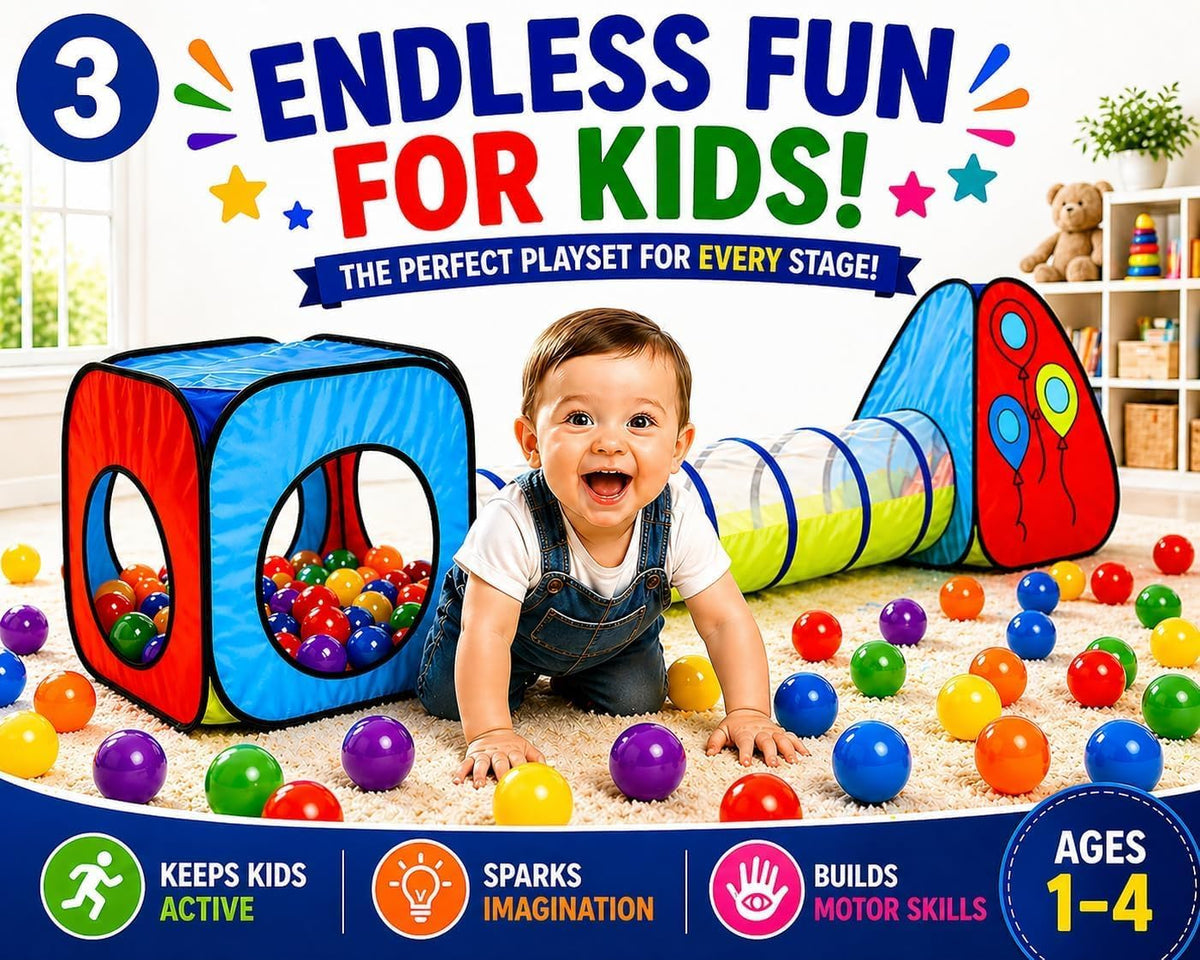 Kiddey - Juego de túnel y alberca de pelotas | Tiendas de campaña emergentes de 3 piezas para niños, bebés y niños pequeños, niños y niñas | Juego de regalo para interiores y exteriores | Albercas de