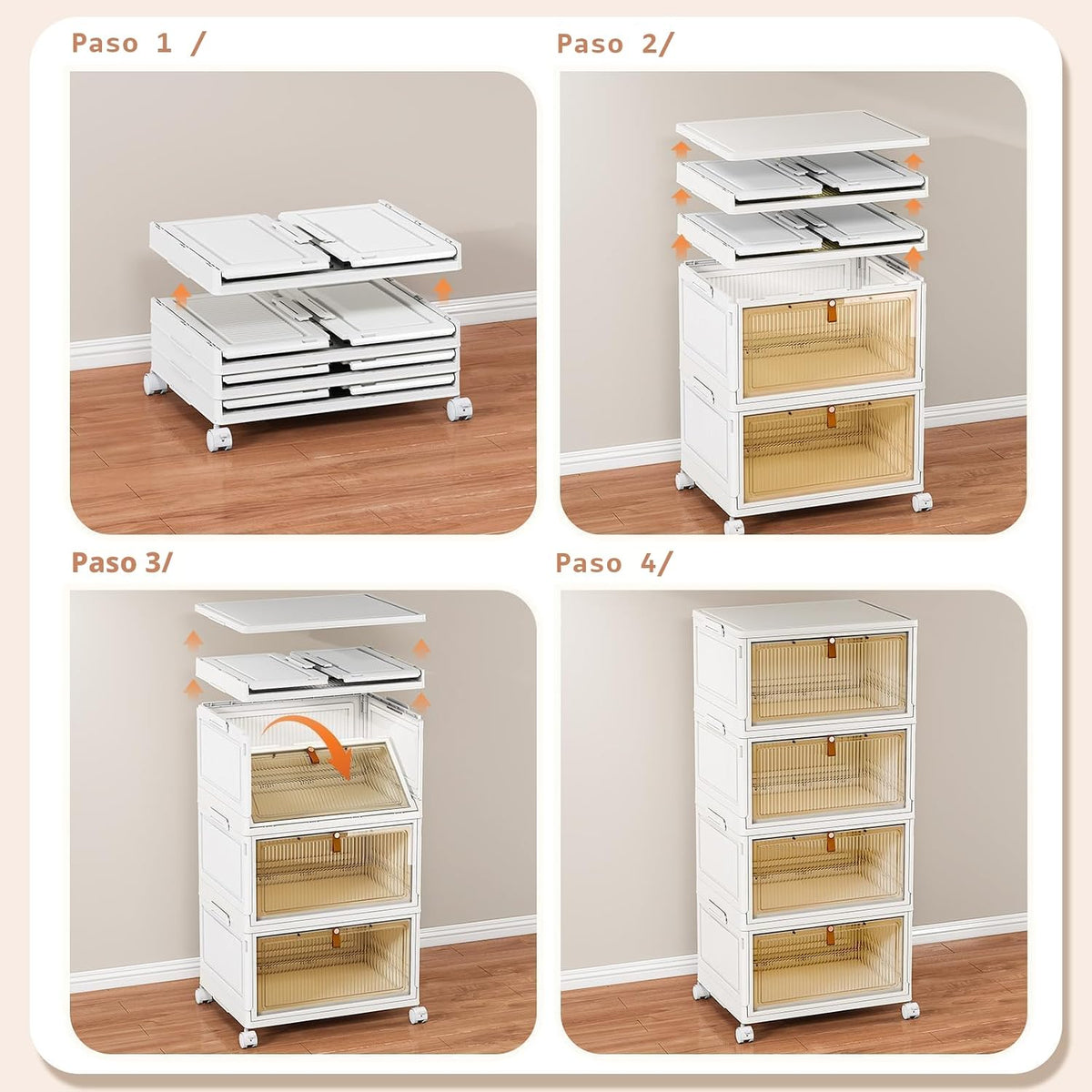 CTSNSLH Contenedores de almacenamiento de plástico de 4 niveles con tapa